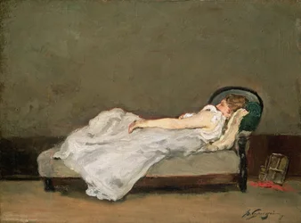 Lyshåret kvinne på en sofa, 1884