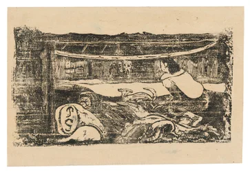 Interiør av en Tahitian Hut, fra Suite of Late Wood-Block Prints