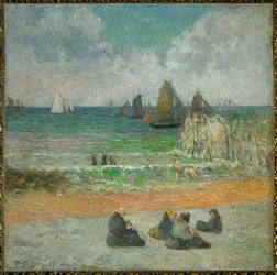 Stranden ved Dieppe eller badegjestene (olje på lerret)
