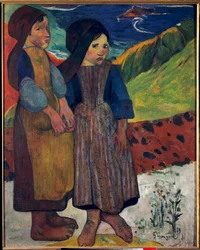 Little Bretons before the Sea Maleri av Paul Gauguin (1848-1903) 1889 Søn. 0,92 X 0,73 m. Tokyo. Nasjonalmuseet for vestlig kunst