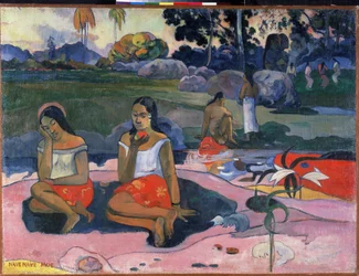 "Nave Nave Moe" (The Sacred Spring: Sweet Dreams) Maleri av Paul Gauguin (1848-1903) (Post-impresjonisme) 1894 Dim. 73x98 cm St. Petersburg, museum for Eremitasjen