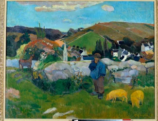 The Pork Guardian i Bretagne i 1888 - Maleri av Paul Gauguin (1848-1903)