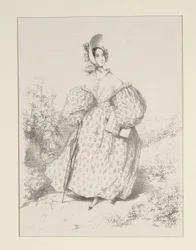 På landet. Huillet 1835. Kjole av jaconas,...