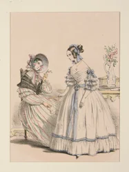 NOVEMBER 1838. Skjerfkjole med geitehår med perlestriper;