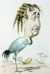 Keiserinne Eugenie (1826-1920, født Eugenia Maria de Montijo de Guzman) Napoleon IIIs kone, her som en trane, karikatur av Paul Hadol aka White fra "La menagerie imperiale"
