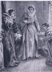 Dronning Mary Elizabeth og Courtenay Jeg vil svare på det spørsmålet ropte Mary og kastet Arras til side, illustrasjon fra The Worlds Library of Best Books, ca. 1940