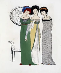 Opprettelsen av Paul Poiret fra ""Les Dresses de Paul Poiret"", tegning av Paul Iribe. 1908