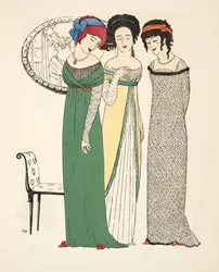 Tre aftenkjoler fra Les Robes de Paul Poiret, utgitt 1908