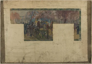 Skisse for rådhuset i Saint-Ouen: L#39;hippodrome de Saint-Ouen, 4. kvartal 1800-tallet (olje på papir)