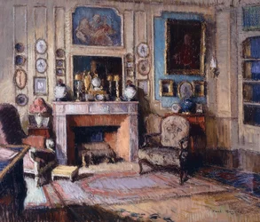 Et interiør i en salong (pastell)