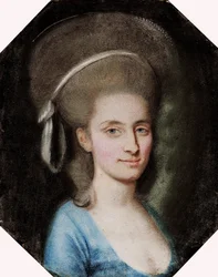 Portrett av en dame i en blå kjole.