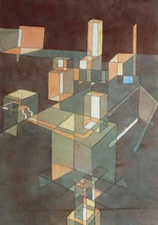 Italiensk by av Paul Klee (1879-1940), akvarell på Ingres-papir, 34x23 cm