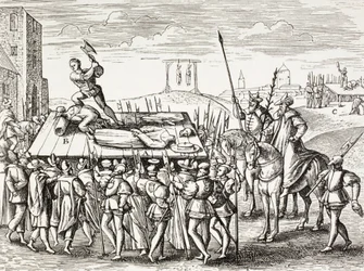 Propaganda fra 1500-tallet som illustrerer straffer bestemt av kong Henrik VIII mot engelske katolikker.
