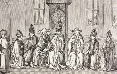 Peter Eremitten overbringer budskapet fra Simeon, patriarken av Jerusalem, til pave Urban II.