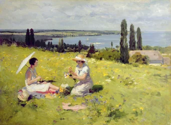 Plukke blomster (olje på lerret)