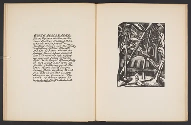 Svart poppeldam, illustrasjon fra «Placer. 7 trykk gjengitt fra treblokker designet og gravert av Paul Nash, med illustrasjoner i prosa». London, William Heinemann