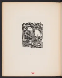 Illustrasjon fra «Places. 7 trykk gjengitt fra treblokker designet og gravert av Paul Nash, med illustrasjoner i prosa». London, William Heinemann, forsatspapir