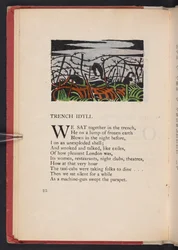 Skyttergravsidyll, illustrasjon fra «Images of War» av Richard Aldington. London, The Beaumont Press, side 22