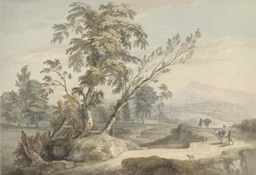 Italiensk landskap med reisende nr. 2, ca. 1760 (akvarell, penn og grått blekk over grafitt)