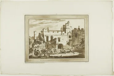 Manerbawr Castle, fra Twelve Views in Aquatinta fra tegninger tatt på stedet i Sør-Wales