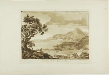 Traeth Mawr in the Road to Caernarvan fra Fistiniog, plate seks fra Twelve Views i Wales