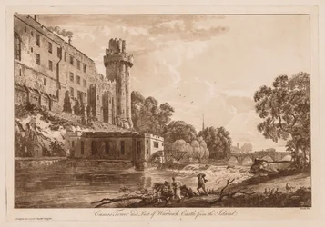 Utsikt over Warwick Castle: Caesars eier og en del av Warwick Castle fra øya