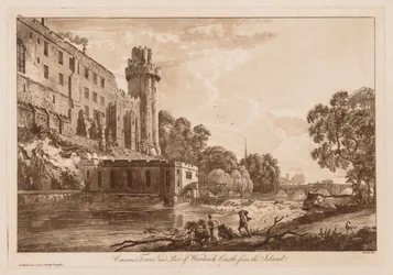 Utsikt over Warwick Castle: Caesars ower og en del av Warwick Castle fra øya, 1776.