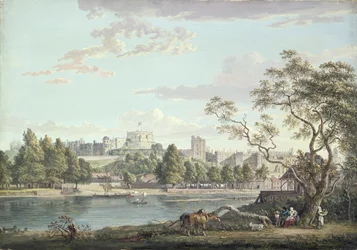Windsor Castle, fra over Themsen (kroppsfarge over blyant på papir)