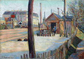 Jernbanekryss nær Bois Colombes (Frankrike) - Maleri av Paul Signac (1863-1935), olje på lerret (46,4x65cm)