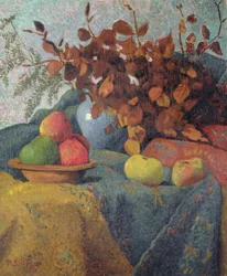 Stilleben av epler og høstløv, 1910
