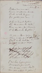 'Han gråter i mitt hjerte, mens det regner på byen ...', Håndskrevet dikt av 'Romances Sans Paroles', 1873 (penn og blekk på papir)