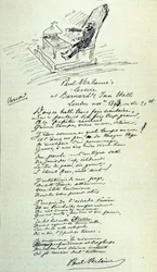Dikttegn av den franske poeten Paul Verlaine (1844-1896) med skisse av representanten under en lesning. 21.11.1893