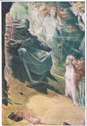 Full famn fem din far lyver: av hans bein er laget koraller, illustrasjon fra The Tempest, 1908