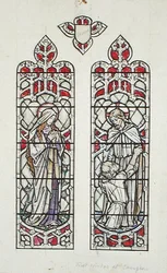 Vindusdesign som viser St. Mary Magdalene og Kristus med St. Peter for Claverton Parish Church