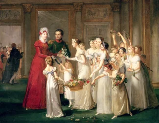 Ankomsten til Marie-Louise de Habsbourg-Lorraine (1791-1847) i galleriet i Chateau de Compiegne, 28. mars 1810