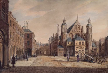 En utsikt over Binnenhof, Haag (akvarell)