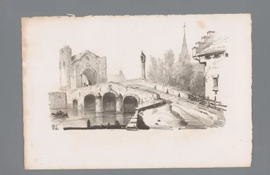 Utsikt over en bro med port, i bakgrunnen en kirke Prinsipper for landskap (serietittel) Principles de paysages (serietittel)