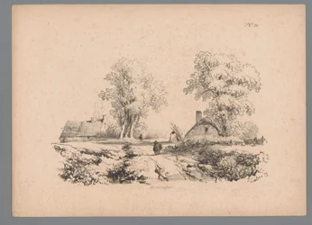 Landskap med to hus og to figurer på en vei Landscape Studies av Paulus Lauters (serietittel) Nouvelle suite de 40 études de paysages av P. Lauters (serietittel)