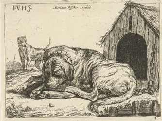Liggende hund på en kjede Forskjellige hunder (serietittel)
