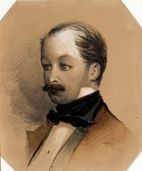 Portrett av Pavel Andreyevich Fedotov (1815-1852), peintre russe - Oeuvre de Alexander Yegorovich Baideman (1826-1869), vers 1852 - Portrett av maleren Pavel Andreyevich Fedotov (1815-1852) Akvarell og hvit farge på papir