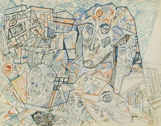 Faces in the City, ca. 1925 (akvarell og penn og blekk på papir)