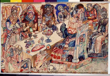 ""Kongenes fest"" Akvarell og penn av Pavel Nikolayevich Filonov (1883-1941) rundt 1912 Statens russiske museum St. Petersburg