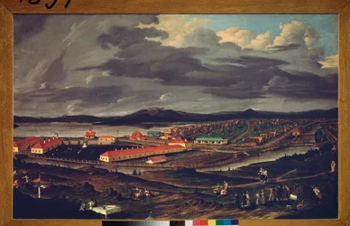 Oural, The Demidov Steelworks (Ural, The Demidov Steelwork) - Maleri av Pavel Petrovich Vedenetsky (1766-1847), olje på lerret