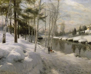April day by the Hunnselva, Raufoss (oil on canvas)