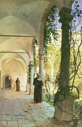I klostergangene i Santa Maria Jesus-klosteret i Taormina