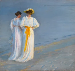 Anna Ancher og Marie Krøyer på stranda ved Skagen