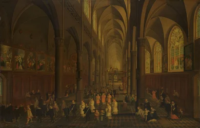 Interiøret i den dominikanske kirken, Antwerpen, med utsikt mot øst, med prosesjonen av det hellige sakrament