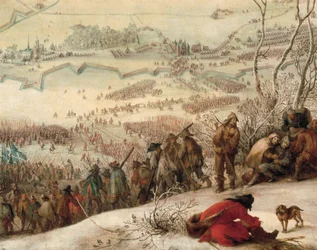 Beleiringen av Aire-sur-la-Lys i departementet Nord-Pas-de-Calais ved den spanske hæren i 1641. Detalj. Maleri av Peter Snayers (1592-1667). 1653.