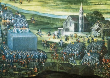 Slaget ved Det hvite berg nær Praha 7.-8. november 1620, maleri av Pieter Snayers (1592-1667), bevart i Santa Maria della Vittoria, Roma. Detalj. Trettiårskrigen, Tsjekkia
