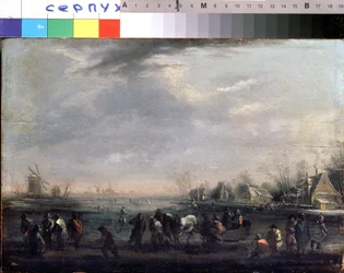 "Vinterlandskap med skatere" Maleri av Peeter Bout (1658-1719) Serpoukhov, Statens museum for historie og kunst